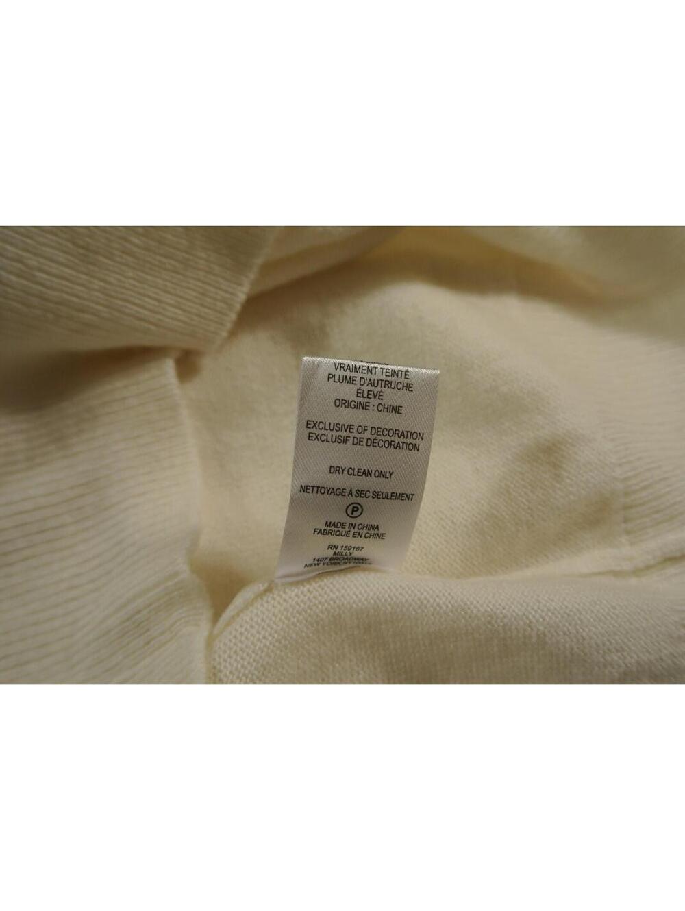 NEW, Milly Feather Cuff V-Neck Sweater in Ecru Sz S #S7603 - Picture 7 of 8
